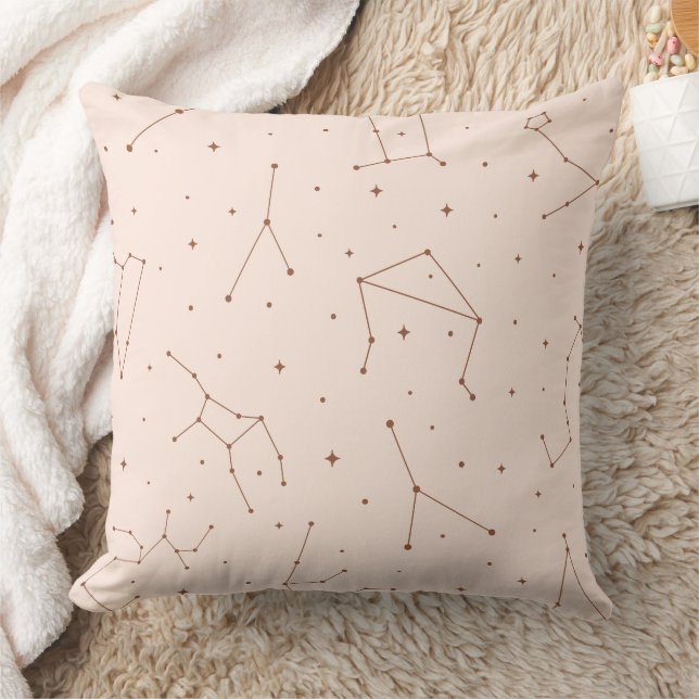 Minimalist Constellation Pattern in Pink & Brown Throw Pillow (Blanket)