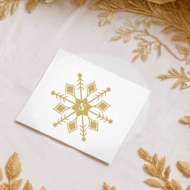 Minimalist Contemporary Gorgeous Snowflake Initial Self-inking Stamp (Minimalist Contemporary Gorgeous Snowflake with Initial Rubber Self-inking Stamps.)