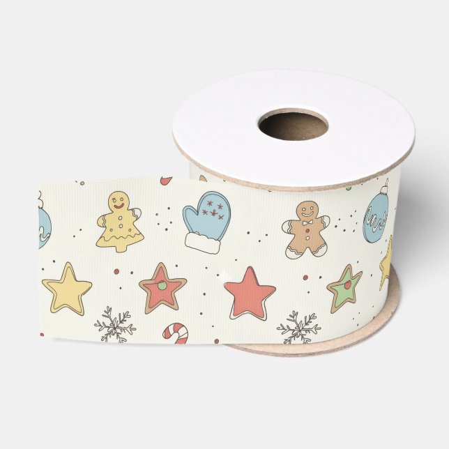 Minimalist Cookie Doodles Christmas Grosgrain Ribbon (Spool)