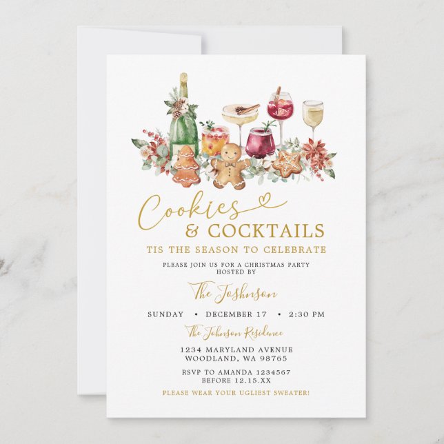 Minimalist Cookies and Cocktail Christmas Party Invitation (Front)