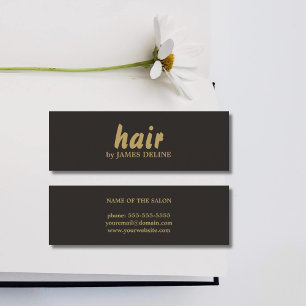 Minimalist Cool Black Gold Hair Stylist Mini Business Card