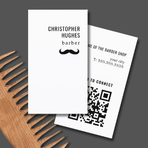 Minimalist Cool Black White Moustache QR Code Business Card