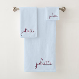 Minimalist Cool Blue Personalized Bath Towel Set