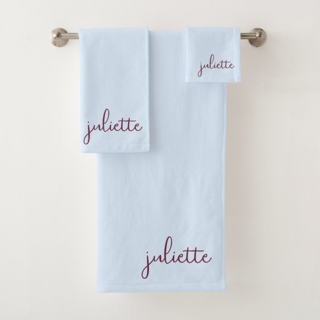 Minimalist Cool Blue Personalized Bath Towel Set (Insitu)