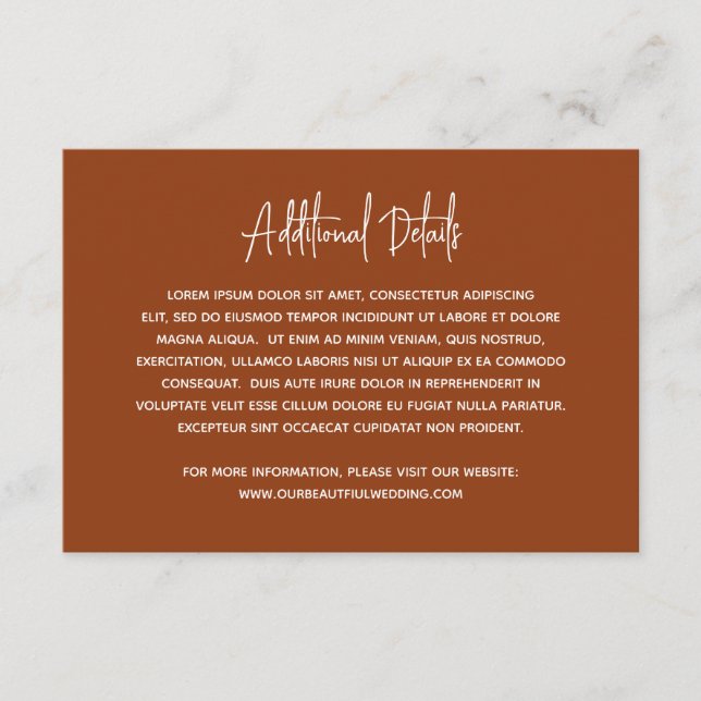 Minimalist Copper Modern Wedding Enclosure Card (Front)