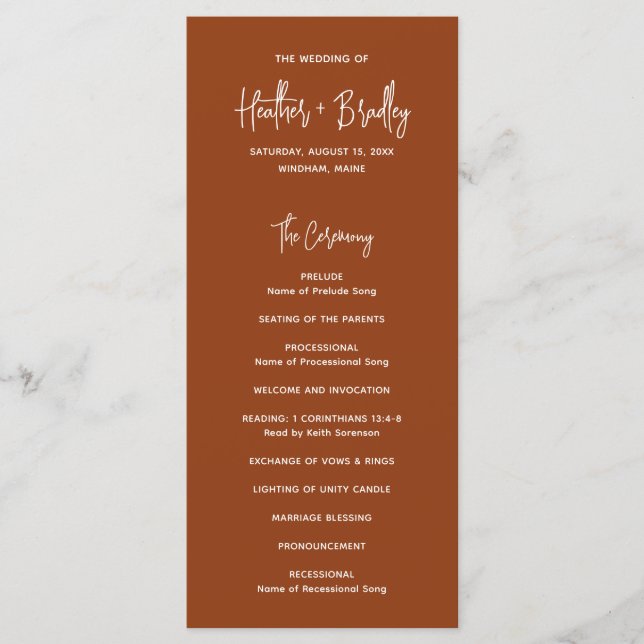 Minimalist Copper Modern Wedding Program (Front)