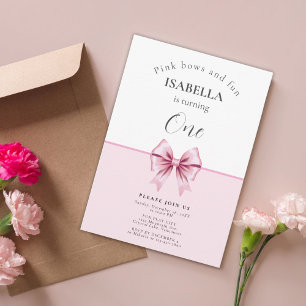 Minimalist Coquette Pink Bow Birthday Invitation