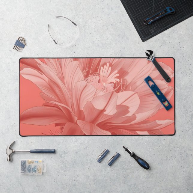 Minimalist Coral Cactus Bloom Desk Mat (Workstation)