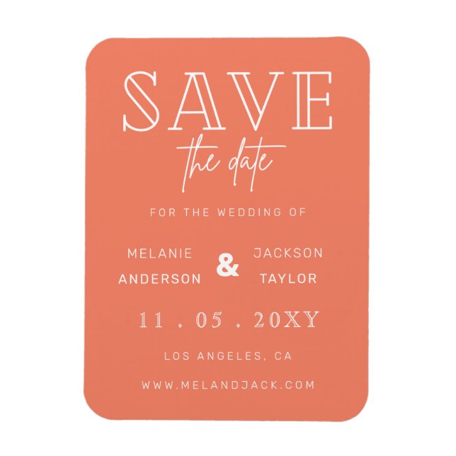 Minimalist Coral Handwritten Save the Date Magnet (Vertical)