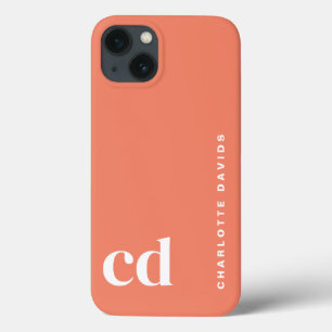 Minimalist Coral Peach Monogram iPhone 13 Case