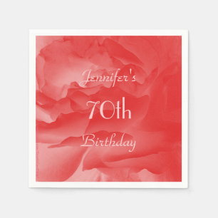Minimalist Coral Pink Rose, 70th Birthday Paper Napkin