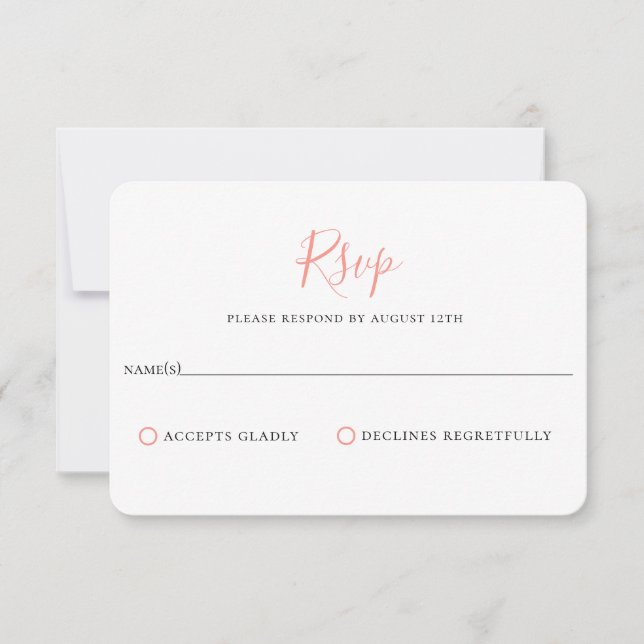Minimalist Coral Pink Wedding RSVP Card (Front)