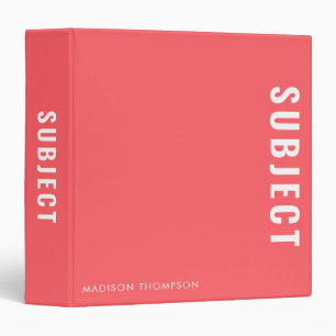 Minimalist Coral School Subject Student Name Binder