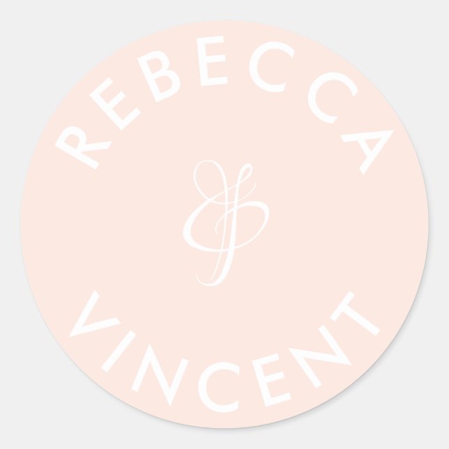 Minimalist Coral Wedding Personalized Names Classi Classic Round Sticker (Front)
