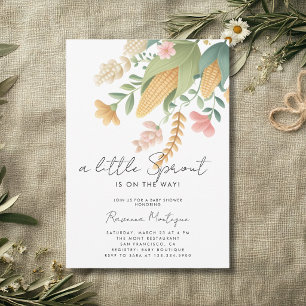 Minimalist Corn Floral A Little Sprout Baby Shower Invitation