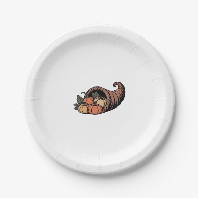 Minimalist Cornucopia Thanksgiving Design Classic  Paper Plate (Front)