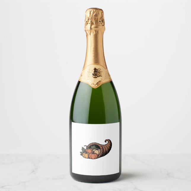 Minimalist Cornucopia Thanksgiving Design Classic  Sparkling Wine Label (Front)