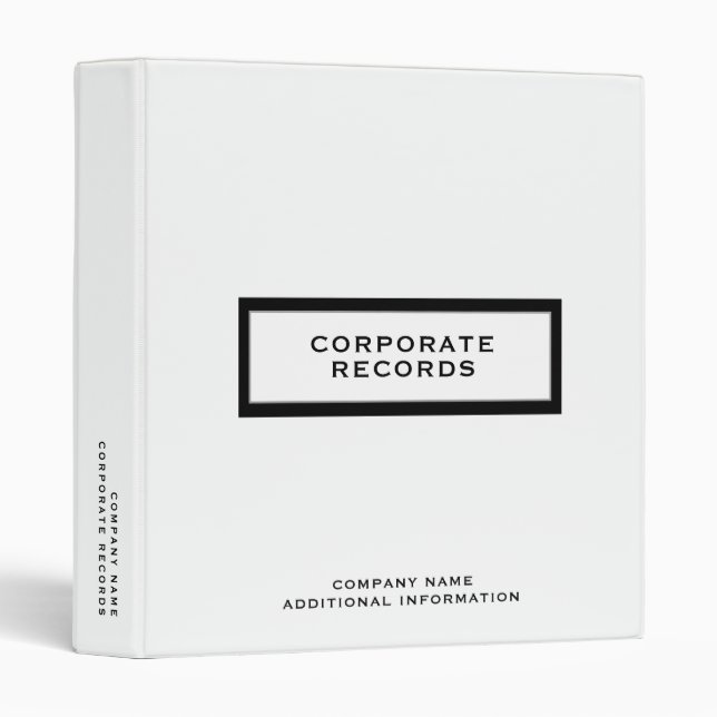 Minimalist Corporate Records Custom Name White Binder (Front/Spine)
