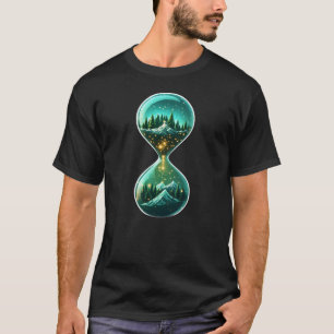 Minimalist Cosmic Hourglass Pine Forest Art Tee