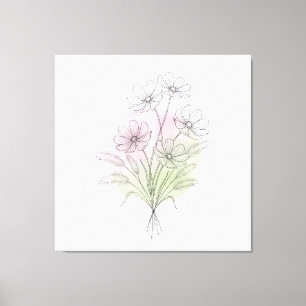 Minimalist Cosmos Line Art Wildflower Blush  Canvas Print
