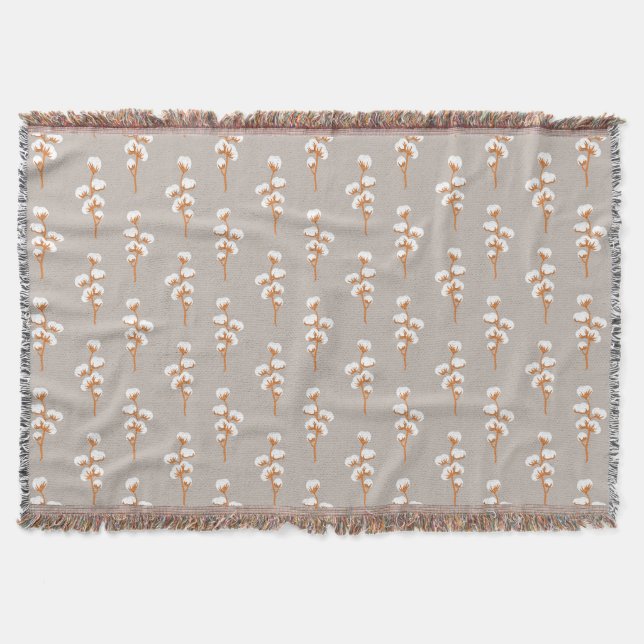 Minimalist Cotton Branch Botanical  Throw Blanket (Front)
