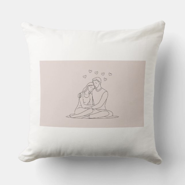  Minimalist Couple Line Art Pillow – Head on Shoul (Front)