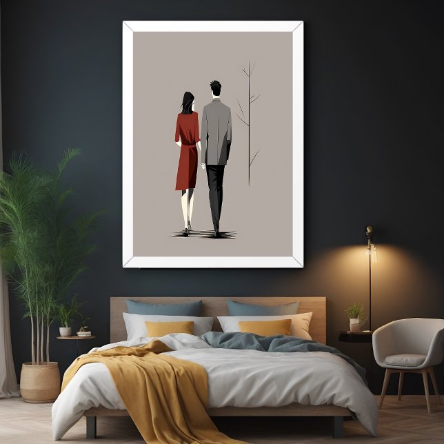Minimalist Couple Walking Together Modern Line Art Poster (Creator Uploaded)