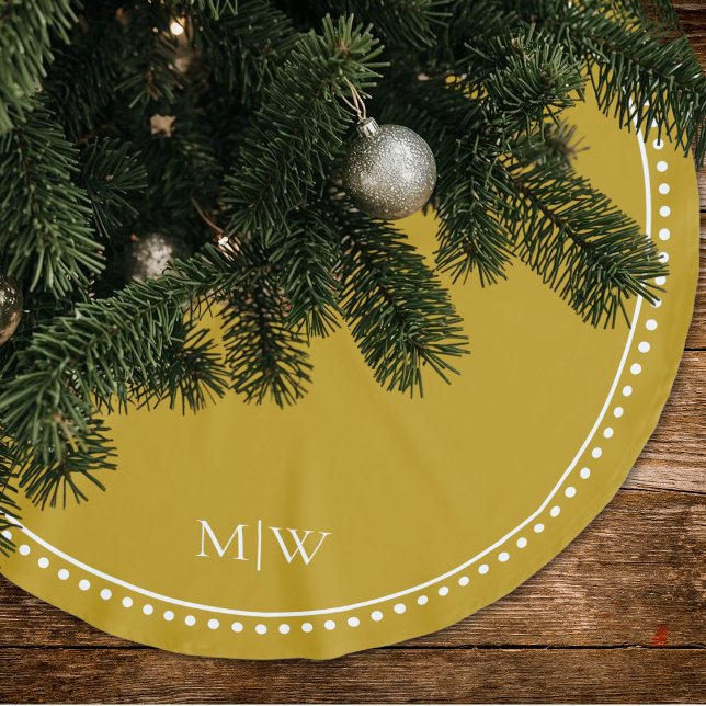Minimalist Couples Monogram Gold Holiday Brushed Polyester Tree Skirt (Creator Uploaded)