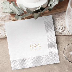 Minimalist couples monogram retro wedding foil napkins