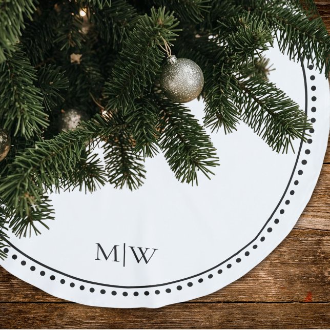 Minimalist Couples Monogram White Holiday Brushed Polyester Tree Skirt (Creator Uploaded)