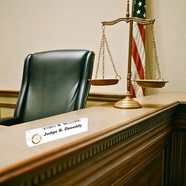 Minimalist Court Judge White Nameplate With Clock (Creator Uploaded)