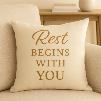 Minimalist Cozy Quote Pillow -Rest Begins With You