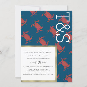 Minimalist Crab Broil Gold Typography Wedding Invitation