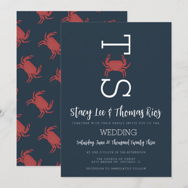 Minimalist Crab Broil Typography Wedding  Invitation (Front/Back)