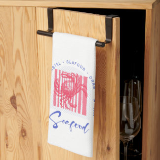 Minimalist Crab Seafood Beach Coastal Kitchen Towel