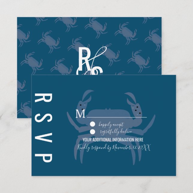 Minimalist Crab Typography Wedding RSVP Invitation (Front/Back)