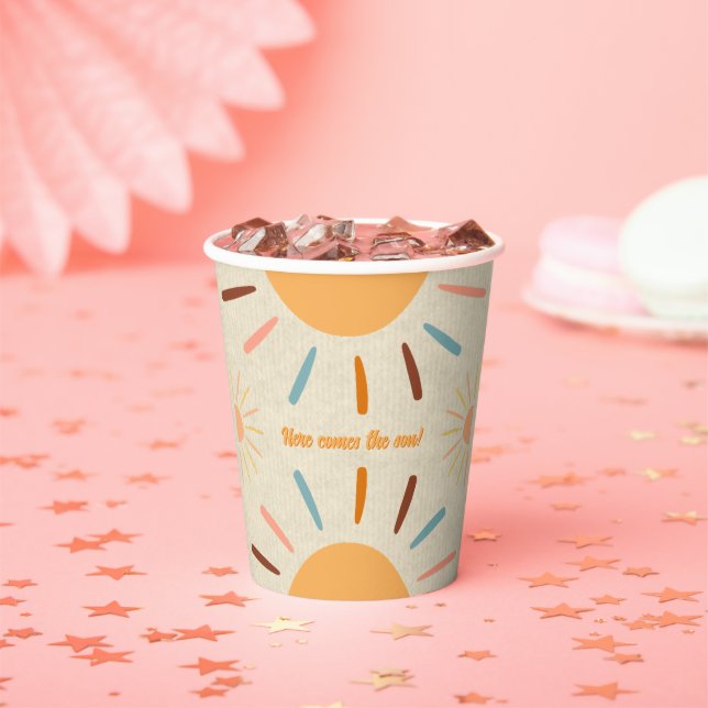 Minimalist Craft Here Comes The Son Baby Shower Paper Cups (Insitu)