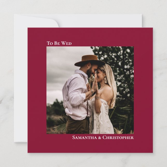 Minimalist Cranberry Red Chic Square Photo Wedding Invitation (Front)