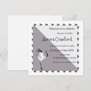 Minimalist Crane and Celestial Stars Square Bridal Invitation