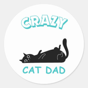 Minimalist Crazy Cat Dad Classic Round Sticker