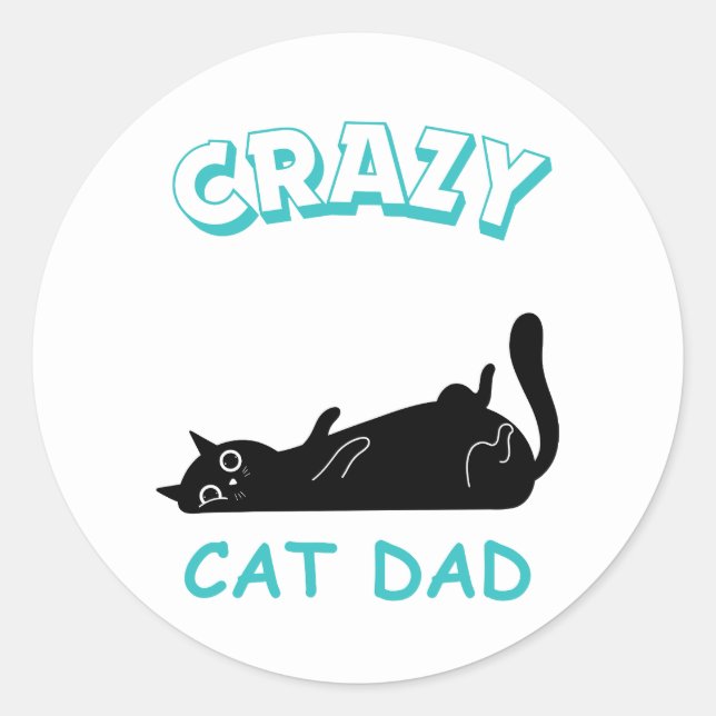 Minimalist Crazy Cat Dad Classic Round Sticker (Front)