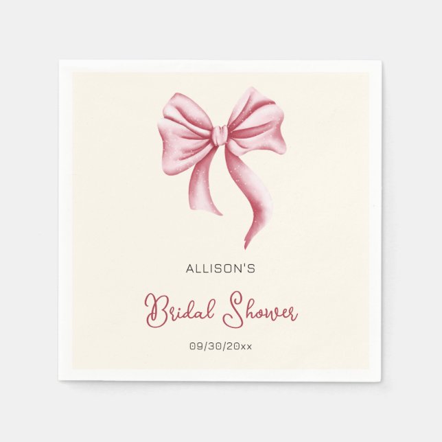 Minimalist Cream Blush Pink Bow Bridal Shower Napkin (Front)