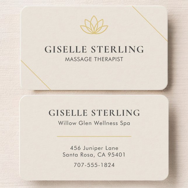 Minimalist Cream Lotus Massage Therapy Business Card (Creator Uploaded)