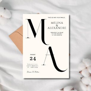 Minimalist cream monogram wedding  invitation