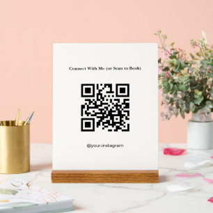 Minimalist Cream QR Code Acrylic Desk Sign Salon