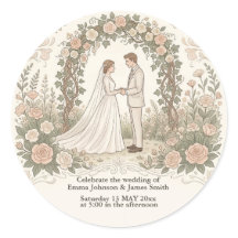 Minimalist Cream Vintage Floral Wedding Sticker 
