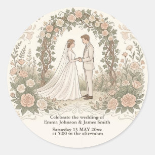 Minimalist Cream Vintage Floral Wedding Sticker 