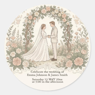 Minimalist Cream Vintage Floral Wedding Sticker 