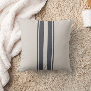 Minimalist Cream White and Navy Blue Stripe  Throw Pillow