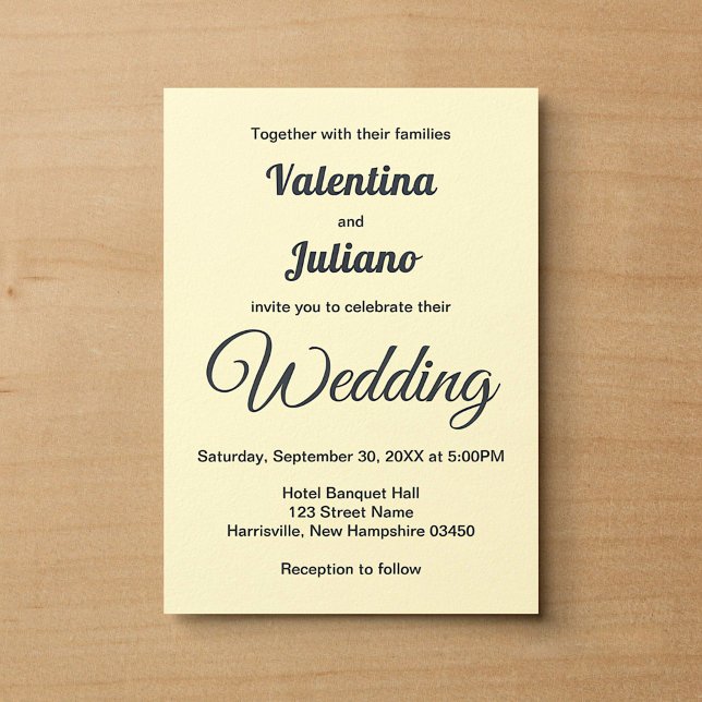 Minimalist Cream With Slate Text Wedding Invitation (Cream with slate text wedding invitation)